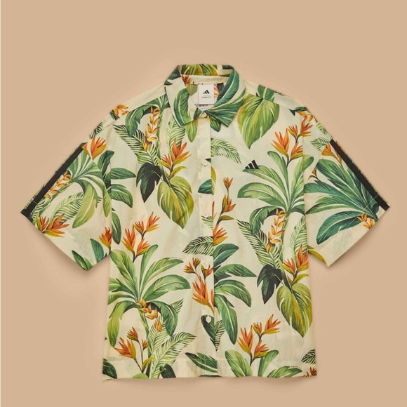 Farm Rio x Adidas Tropical Breeze Cream White Shirt Size Small Boho Floral - Picture 4 of 11
